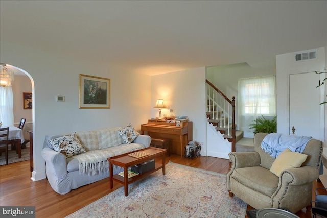 living room with light wood-type flooring