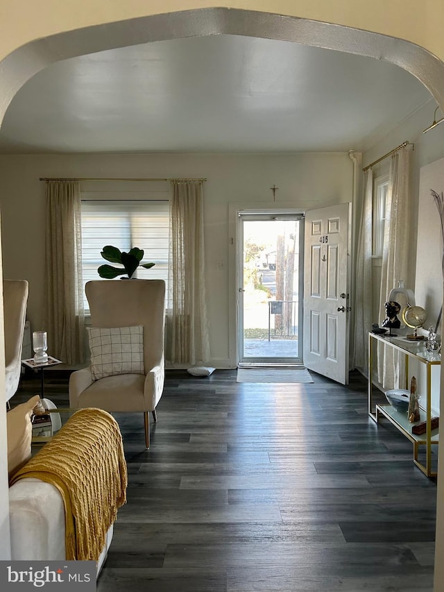 foyer with dark hardwood / wood-style floors