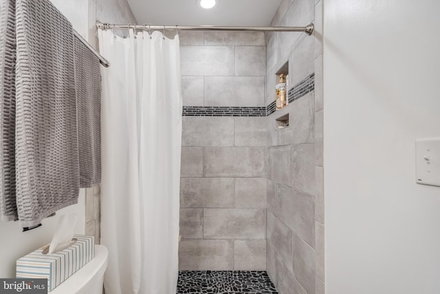 bathroom featuring a shower with shower curtain