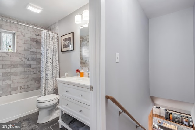 full bathroom featuring vanity, toilet, and shower / bath combo with shower curtain