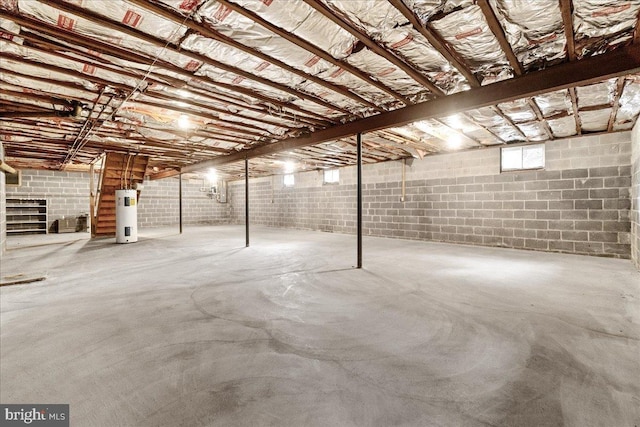 basement featuring water heater