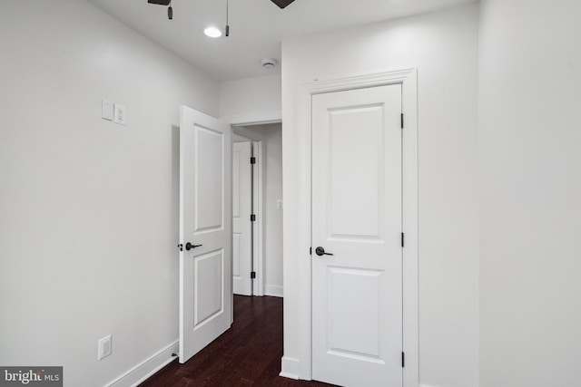 hallway with dark wood-type flooring