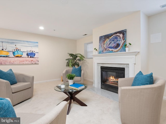 living room with a fireplace