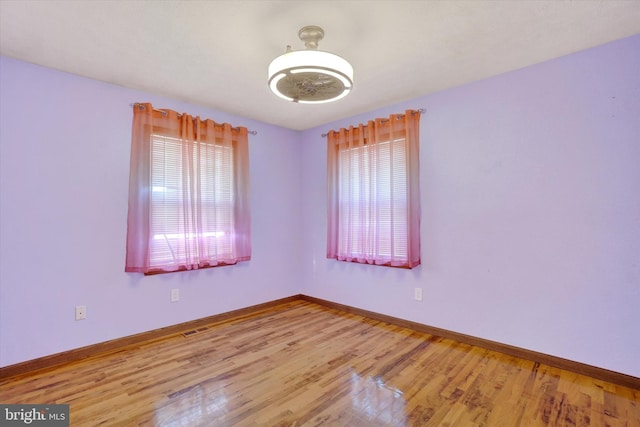 unfurnished room featuring a wealth of natural light and light hardwood / wood-style flooring