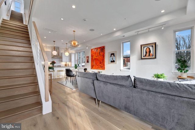 living room with light wood-type flooring