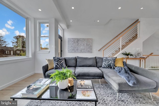 living room with light hardwood / wood-style floors