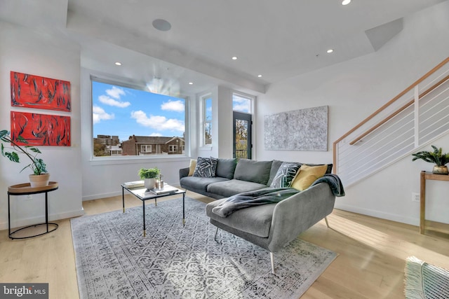 living room featuring light wood-type flooring