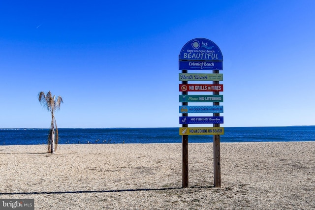 view of water feature with a view of the beach