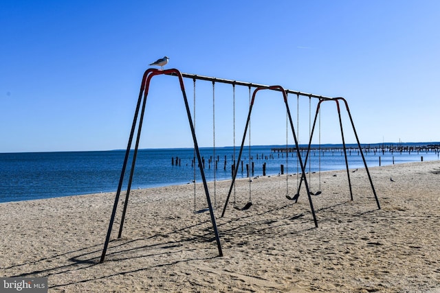 view of water feature with a view of the beach