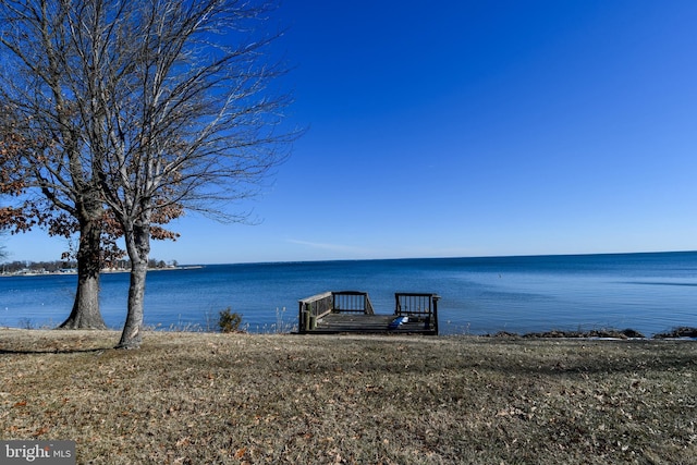 view of dock with a water view