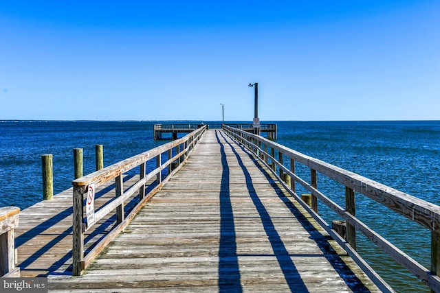 dock area featuring a water view