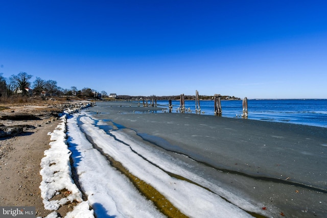 view of water feature featuring a beach view