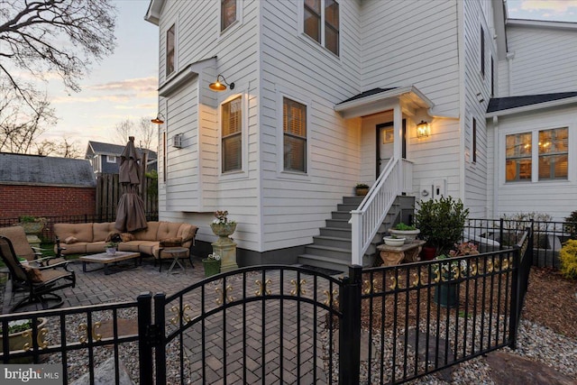 exterior space featuring an outdoor living space