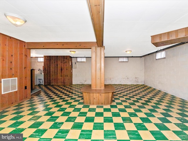 basement with wood walls