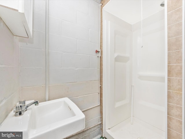 bathroom featuring a shower and sink