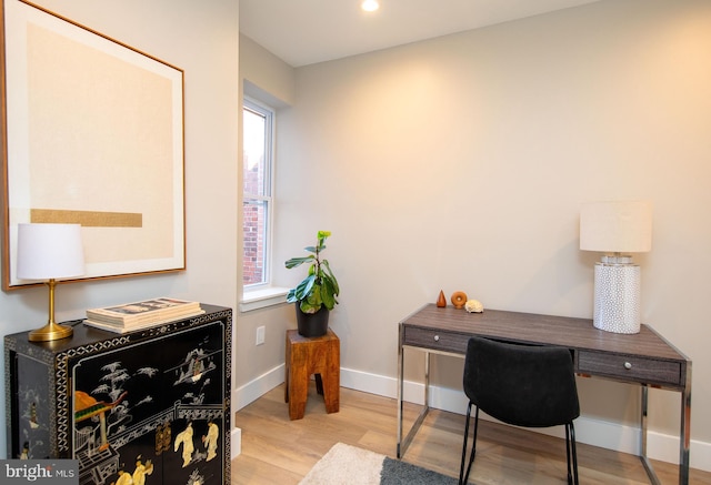 office space featuring light hardwood / wood-style floors