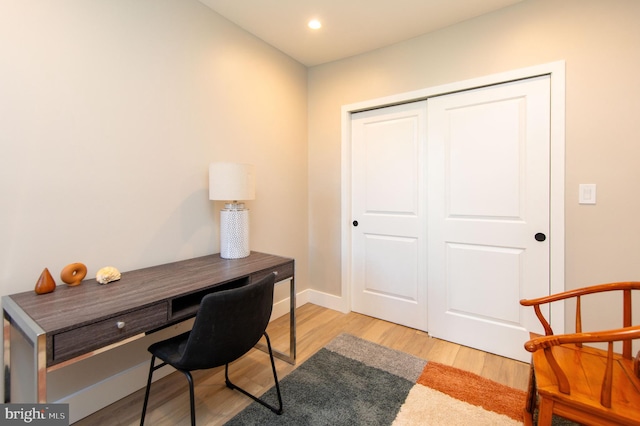 office area featuring light hardwood / wood-style floors