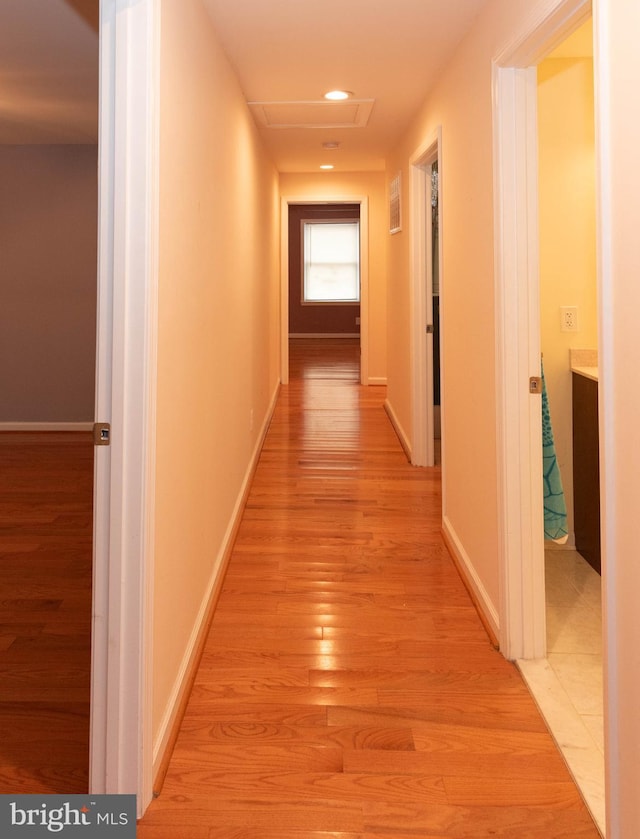 hallway with light hardwood / wood-style flooring