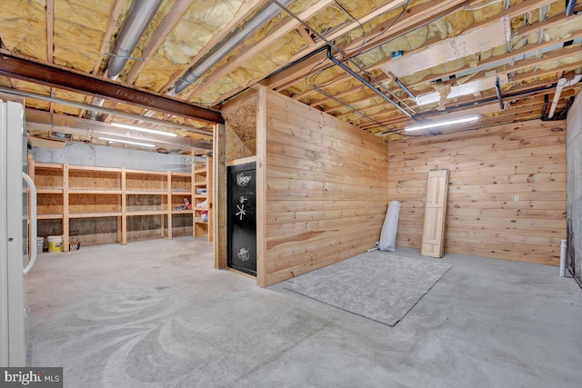 basement with wood walls