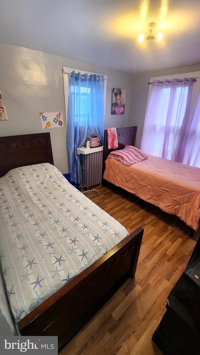 bedroom with hardwood / wood-style floors and multiple windows