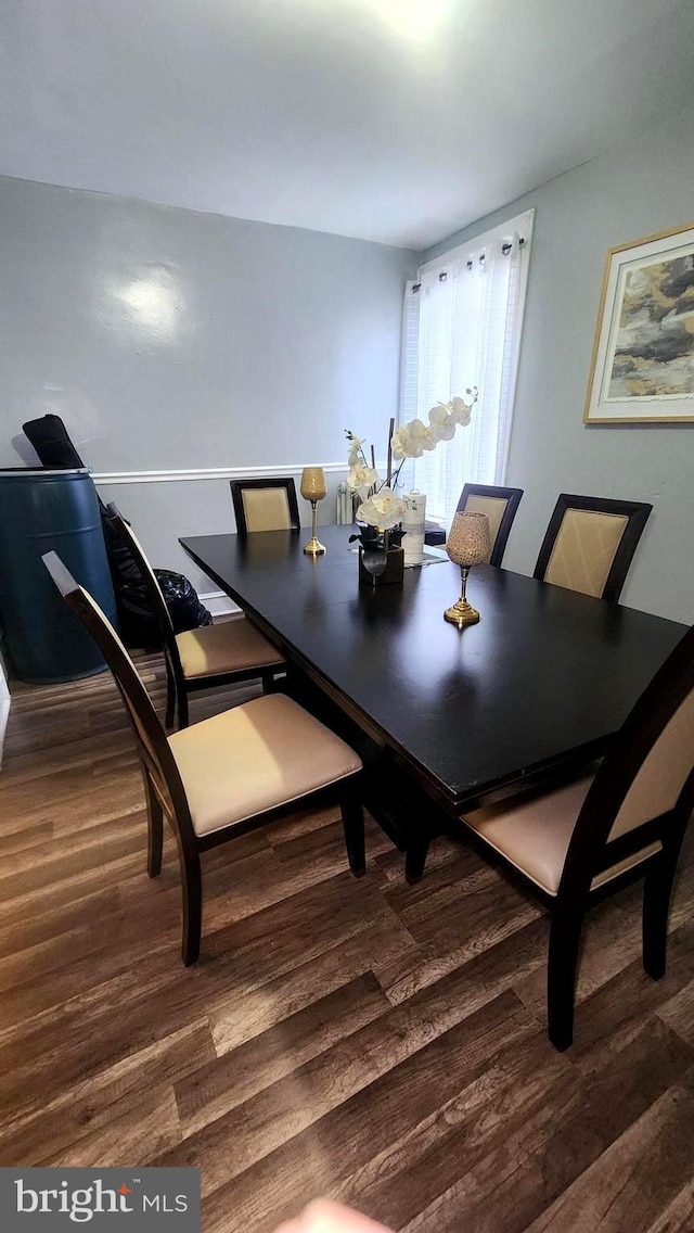 dining space with hardwood / wood-style floors