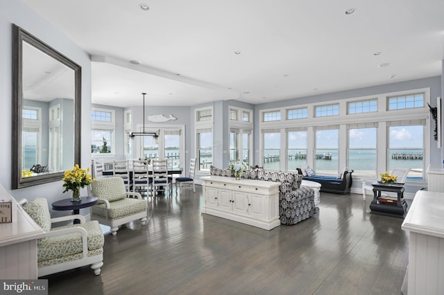 living room with dark wood-type flooring