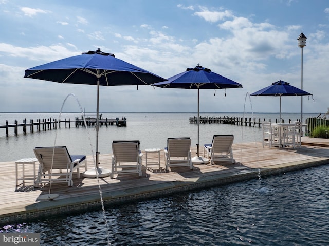 dock area featuring a water view