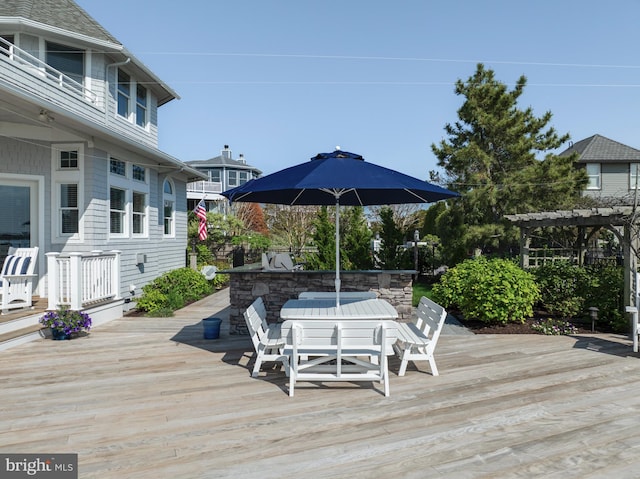 deck featuring a pergola