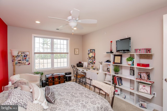 bedroom with carpet floors and ceiling fan