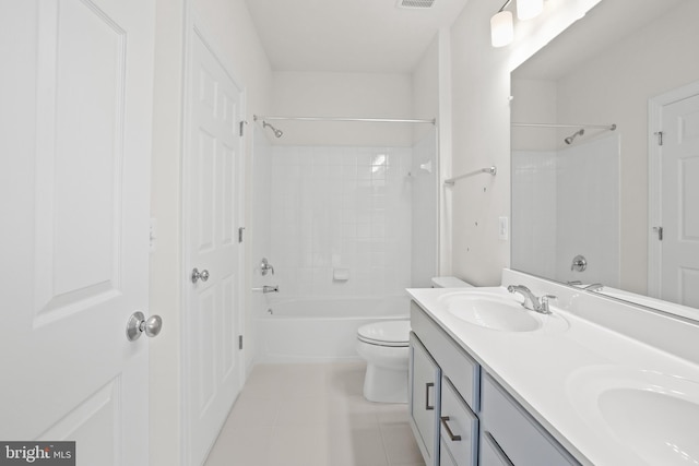 14496 Aurora Dr, Woodbridge, VA 22193 - full bath with double vanity,  shower combination, tile patterned flooring, and toilet