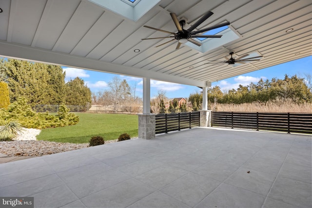 view of patio featuring ceiling fan