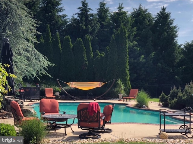 view of swimming pool featuring a patio