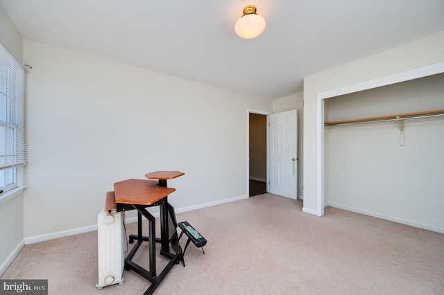 home office featuring light carpet