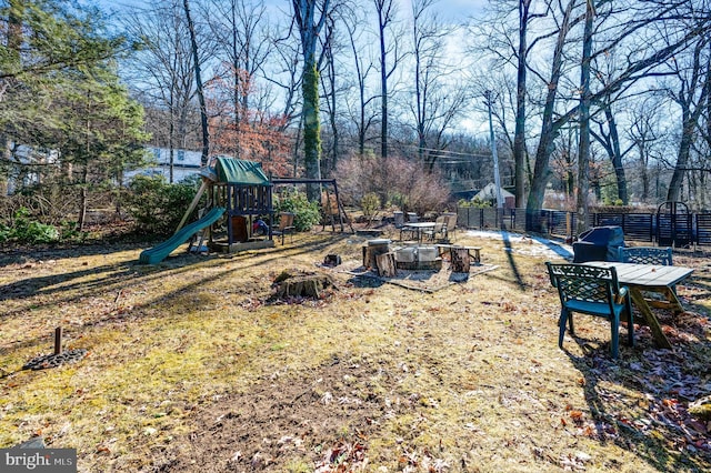 view of yard with a playground