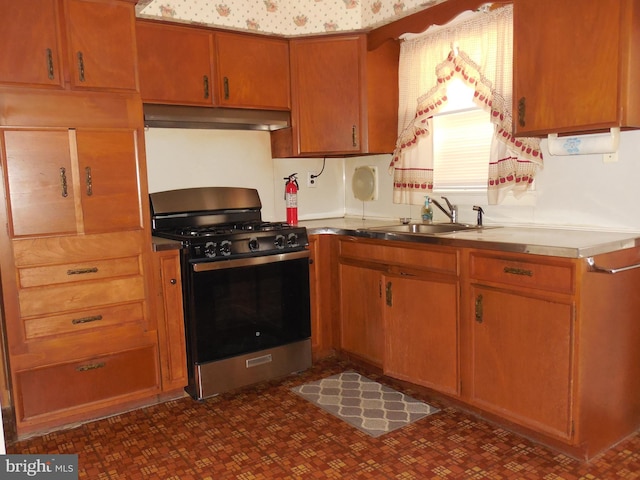 kitchen with stainless steel gas range and sink