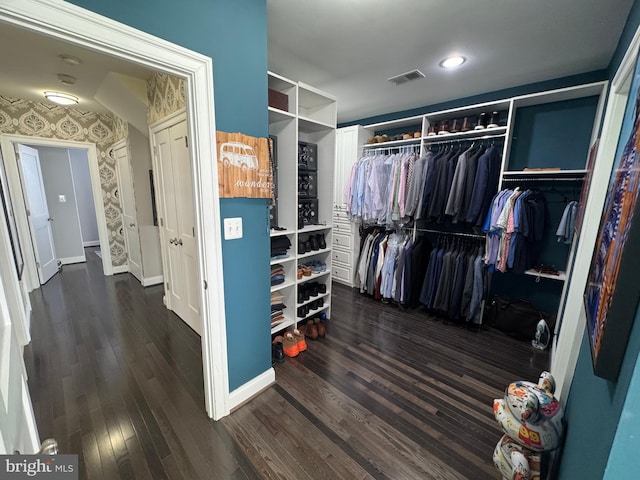 walk in closet featuring dark hardwood / wood-style flooring