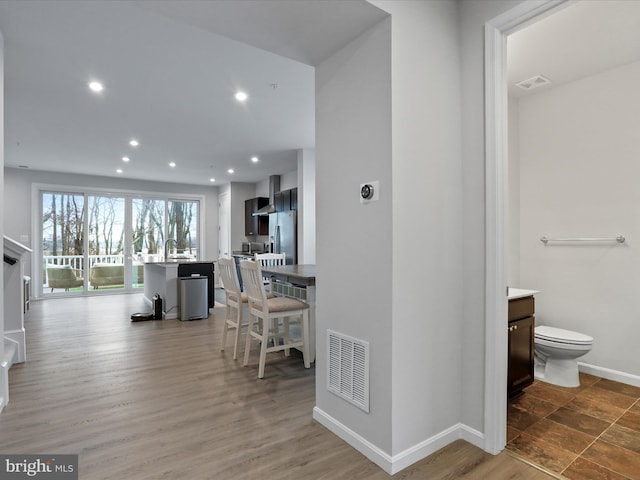 interior space featuring dark wood-type flooring and sink