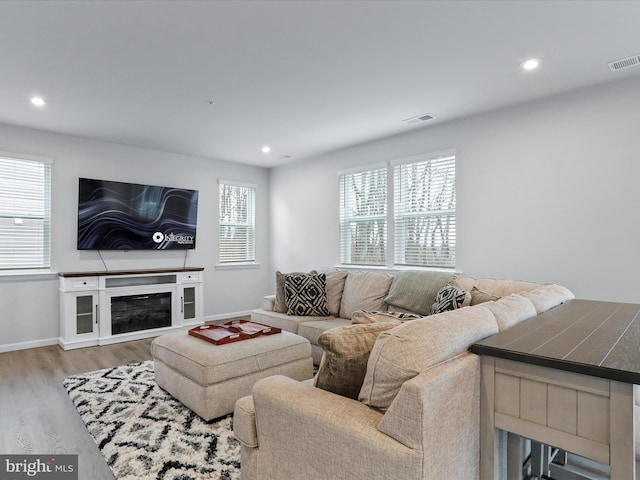 living room with light hardwood / wood-style floors