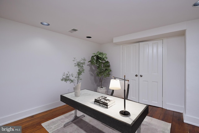 office space featuring dark hardwood / wood-style floors