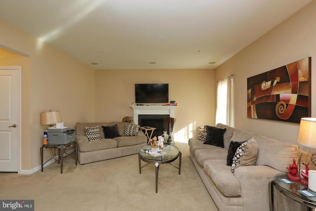 living room with light carpet