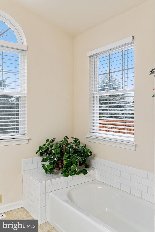 bathroom featuring a tub and plenty of natural light