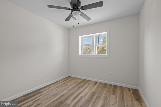 unfurnished room featuring ceiling fan and light hardwood / wood-style flooring