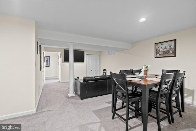 view of carpeted dining room