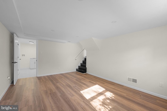 empty room with light hardwood / wood-style flooring