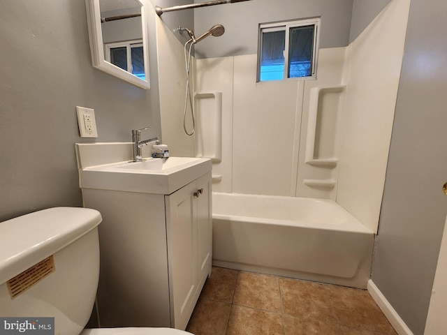 full bathroom featuring tile patterned floors, vanity, toilet, and shower / bath combination