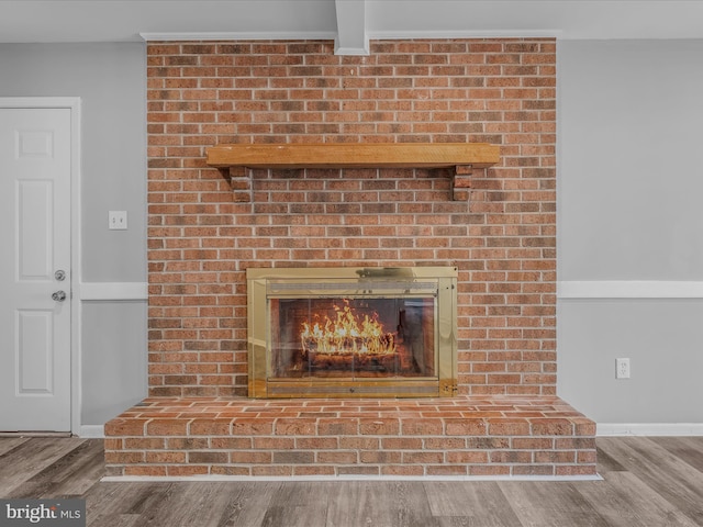 interior details featuring hardwood / wood-style flooring and a fireplace