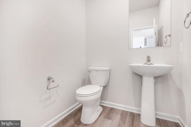 bathroom with wood-type flooring and toilet