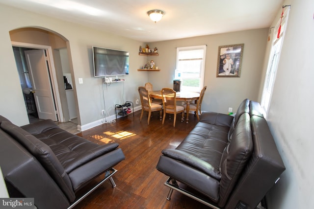 living room featuring dark hardwood / wood-style flooring