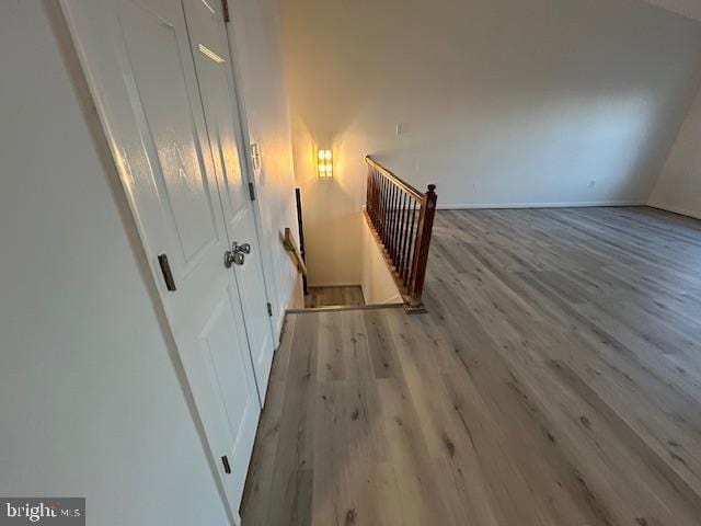 stairs with wood-type flooring