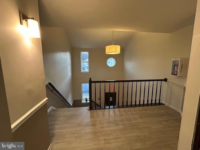 staircase featuring hardwood / wood-style floors